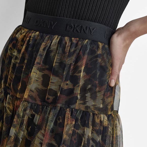 DKNY Animal Print Tulle Overlay Midi Skirt Medium - Picture 7 of 16